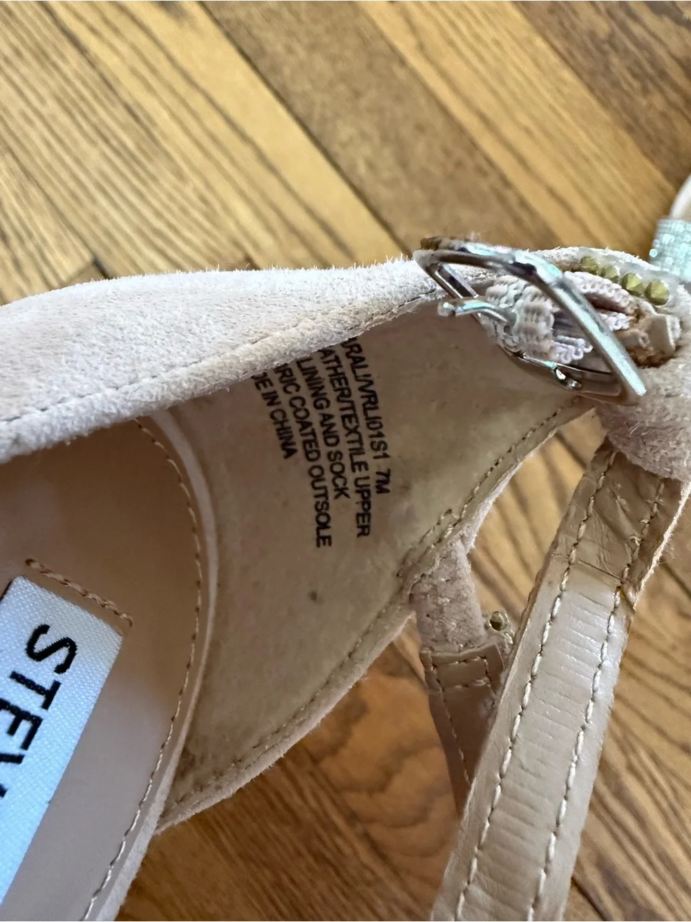 Steve Madden Nude Suede Block Heels with Rhinestone Straps size 7